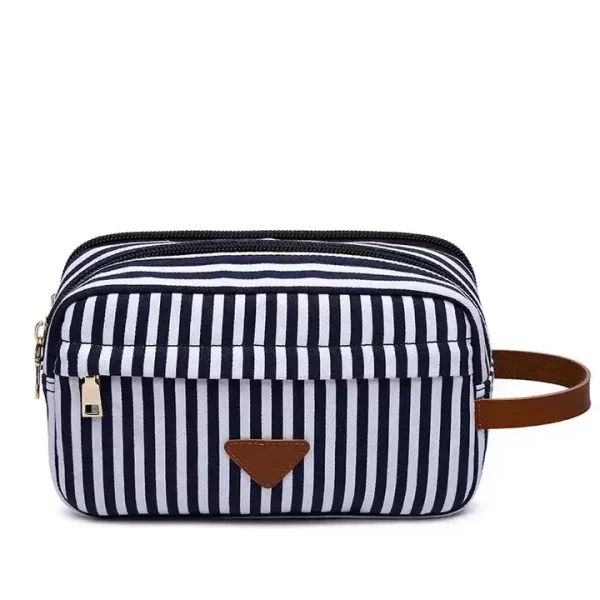 Blue and White Striped Cosmetic Bag