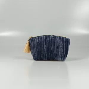 Dark Blue Velvet Stripes Pouch Bag