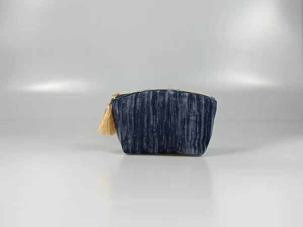 Dark Blue Velvet Stripes Pouch Bag