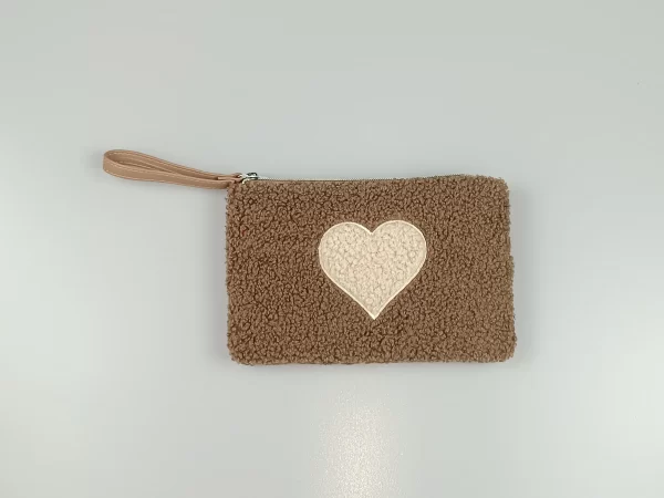 Brown Velvet Heart Pouch Bag