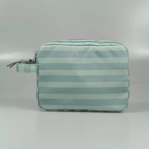 Medium Green Stripe Cosmetic Bag