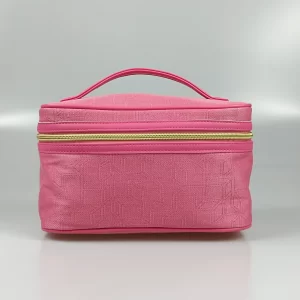 Pink Polyester Portable Travel Cosmetic Bag