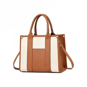 Large Capacity Colorblock Tote Bag-Brown