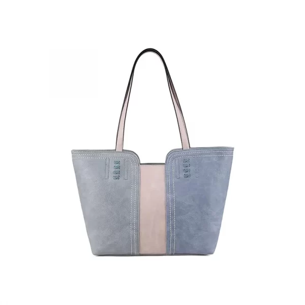 Light Blue PU Stitching Tote Bag