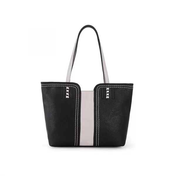 Black PU Stitching Tote Bag