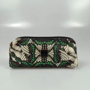 Green and White Flower Print Cosmetic Bag