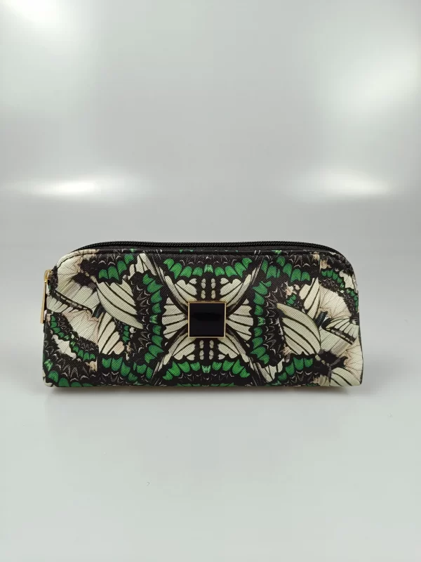 Green and White Flower Print Cosmetic Bag