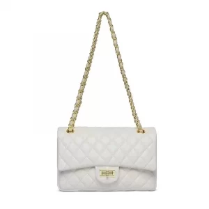 Classic White PU Diamond Lattice Shoulder Bag