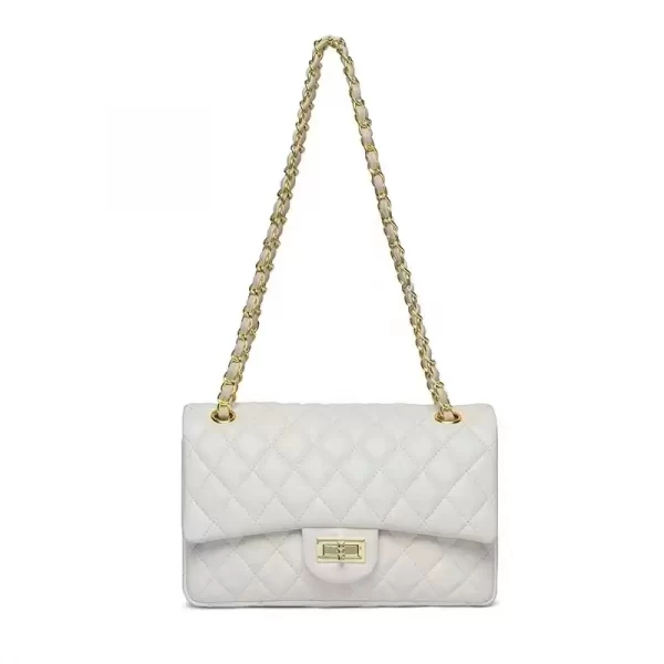 Classic White PU Diamond Lattice Shoulder Bag